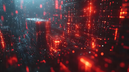 Fototapeta premium Abstract 3D Digital City with Red Lights Background