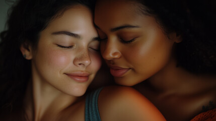 Loving embrace between two women showing sincere care