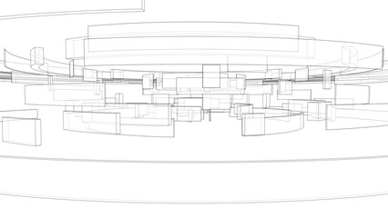 3D circular pattern. Style wireframe model. Vector