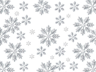 Fototapeta premium Beautiful snowflakes in an intricate pattern on a white background during winter