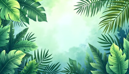 a leaves pattern frame with a foggy background 