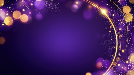 Christmas background concept. A vibrant purple background with sparkling golden and yellow bokeh lights, perfect for festive designs.