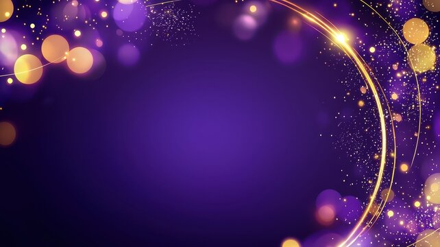 Christmas background concept. A vibrant purple background with sparkling golden and yellow bokeh lights, perfect for festive designs.
