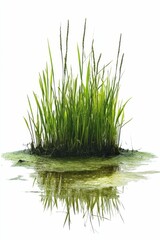Obraz premium Grass patch reflecting in still water.
