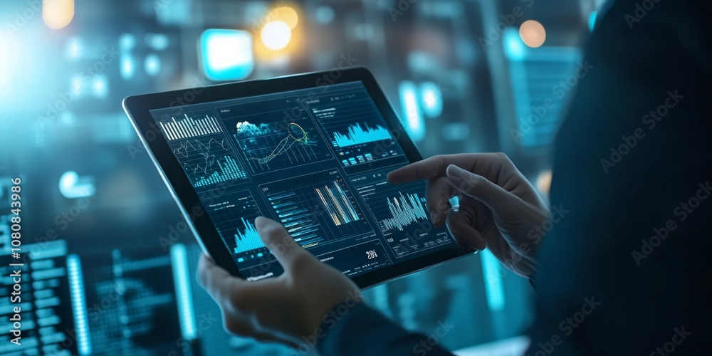 Aufkleber Data Analysis and Business Intelligence conducted using a Digital Tablet is an innovative approach that simplifies data interpretation and enhances decisionmaking processes in modern businesses