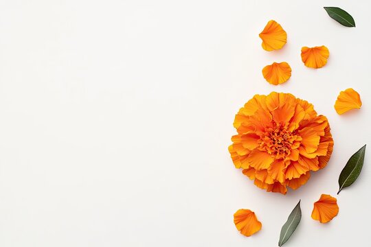 Marigold flower isolated on a white background. Decorative element for design Day of the Dead and Indian holidays. Flat lay