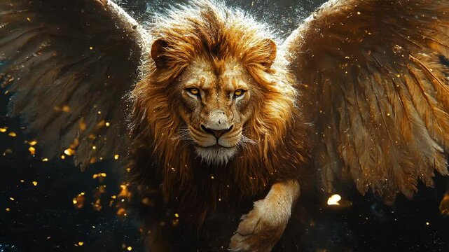 A lion with wings captured in a dream-like state, blending realism with surrealism Video