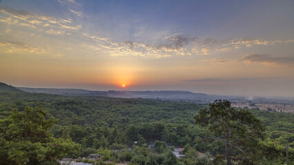 A bird's eye view of sunrise over Turkey timelapse. Turkey.