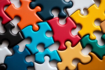 Fototapeta premium Digital 3D image of puzzle pieces fitting together to create a complex structure with vibrant colors