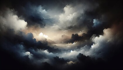 Obraz premium Dramatic clouds billow across the sky during twilight, creating a stunning contrast of dark and light