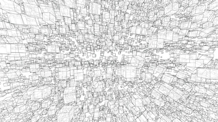 Wireframe Boxes. Sketch style. 3D Rendering Vector