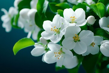 Fototapeta premium Flowering orchard with rows of apple trees in full bloom, delicate white blossoms creating a dreamy scene