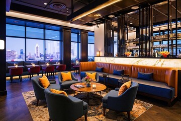 Fototapeta premium Stylish Urban Lounge with Contemporary Design Features and Vibrant Aesthetics
