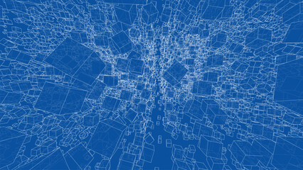 Wireframe Boxes. Sketch style. 3D Rendering Vector