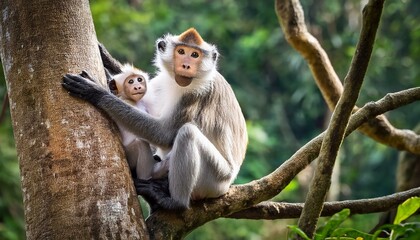 Obraz premium white tailed macaque sitting on a tree