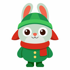 Adorable Bunny in Winter Outfit with Scarf and Hat with White Background
