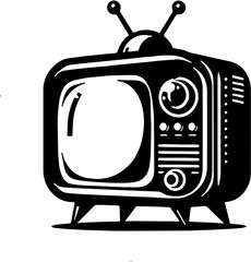 Black and White Minimalist Illustration of a Vintage Television, Retro Technology Icon, Media Nostalgia Concept, Vintage Decor, Pop Art Style, Classic TV Symbol, Retro Home Design Element