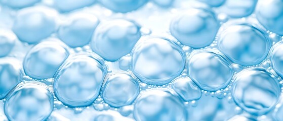 Close-up of bubbles or droplets in a blue, water-like texture, creating a smooth and reflective abstract pattern. Concept Close-up of Bubbles, Reflective Water Texture, Abstract Blue Patterns