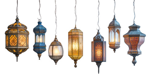 Obraz premium Ornamental Moroccan Lanterns Hanging Decor Ramadan Islamic Lights on transparent background
