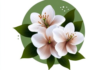 Obraz premium Simple line art of a blooming flower with leaves, minimalist and elegant in soft green and pink