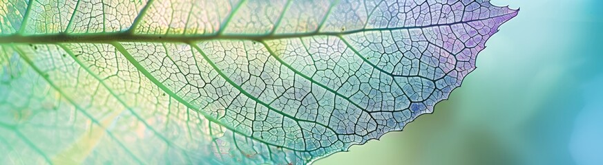 Obraz premium transparent skeleton leaves in blue, turquoise, pink, and peach pastel colors, highlighting delicate textures and intricate patterns, symbolizing fragility, beauty, and the passage of time