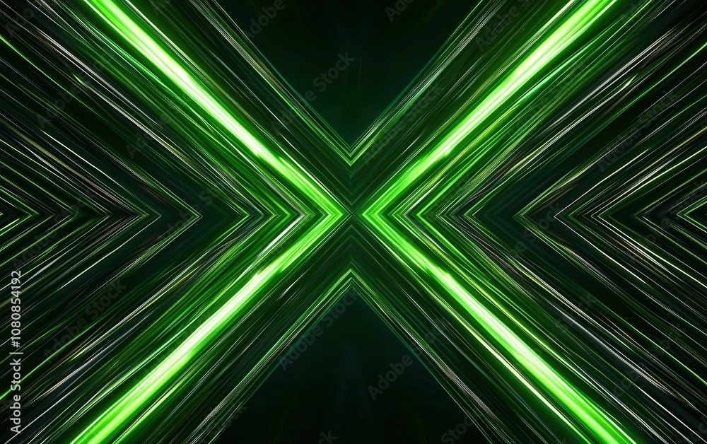 Poster dynamic green light beams create a striking visual pattern in an abstract design against a dark back