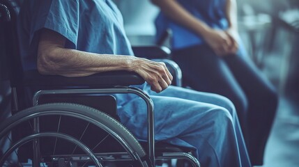 Obraz premium Elderly Woman in Wheelchair Receiving Care and Support from Attendant in a Health Care Setting, Emphasizing Compassionate Assistance and Empowerment