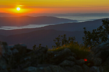 Sunrise in the mountains shrouded in fog © Dorota