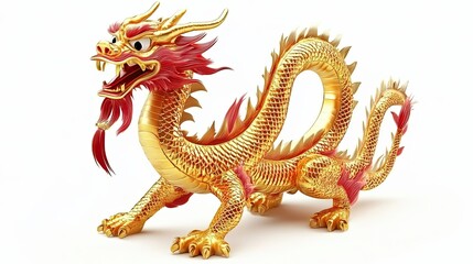 Golden Chinese Dragon with Red Accents and Scales