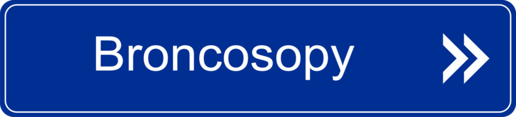 Blue and white vector graphic of a direction sign inside a hospital pointing to the broncoscopy department