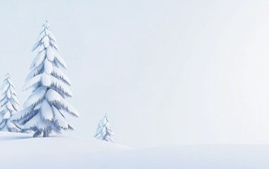 Snow-covered pine trees stand peacefully in a winter landscape under a clear blue sky during the daytime