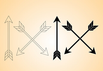 arrow set, black and white crossed arrows in green gradient background. outline silhouette arrow icon