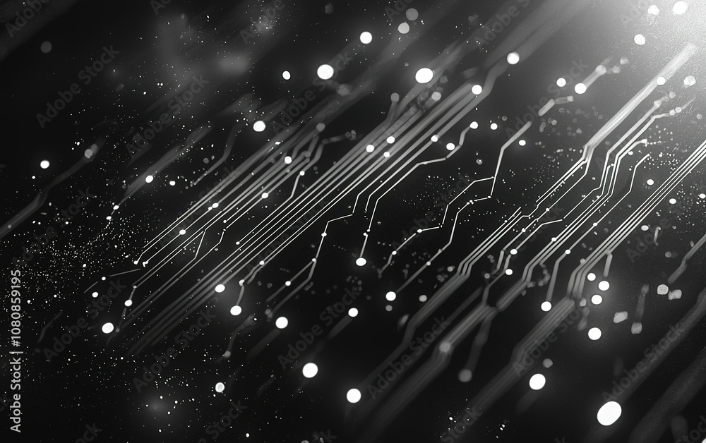 Poster abstract digital circuit background showcasing intricate patterns and glowing elements against a dar