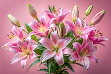 Fototapeta premium Beautiful Soft Pink Lilies Against a Gentle Background, Ideal for Floral Arrangements, Home Decor, and Artistic Designs, Perfect for Various Creative Projects