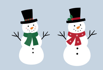 Cute Christmas snowmen set flat vector illustration.
Winter holiday snowman cartoon SVG.