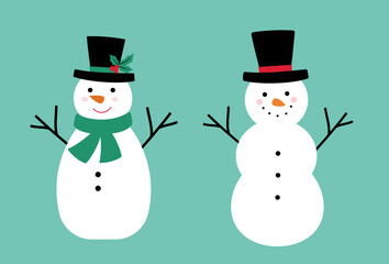 Cute Christmas snowmen set flat vector illustration.
Winter holiday snowman cartoon SVG.