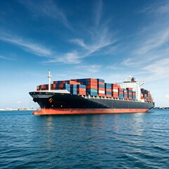 Container cargo  ship under the blue sky