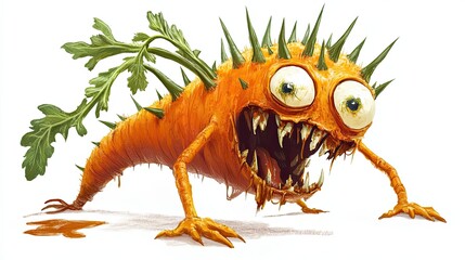 Obraz premium A monstrous carrot with sharp teeth, claws, and spines