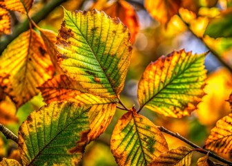Fototapeta premium Close-Up of Vibrant Autumn Leaves Showcasing a Beautiful Array of Changing Colors in an Urban Environment Perfect for Exploration and Nature Lovers