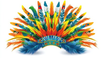 Colorful Feathers Headdress with a Blue Band and Beading