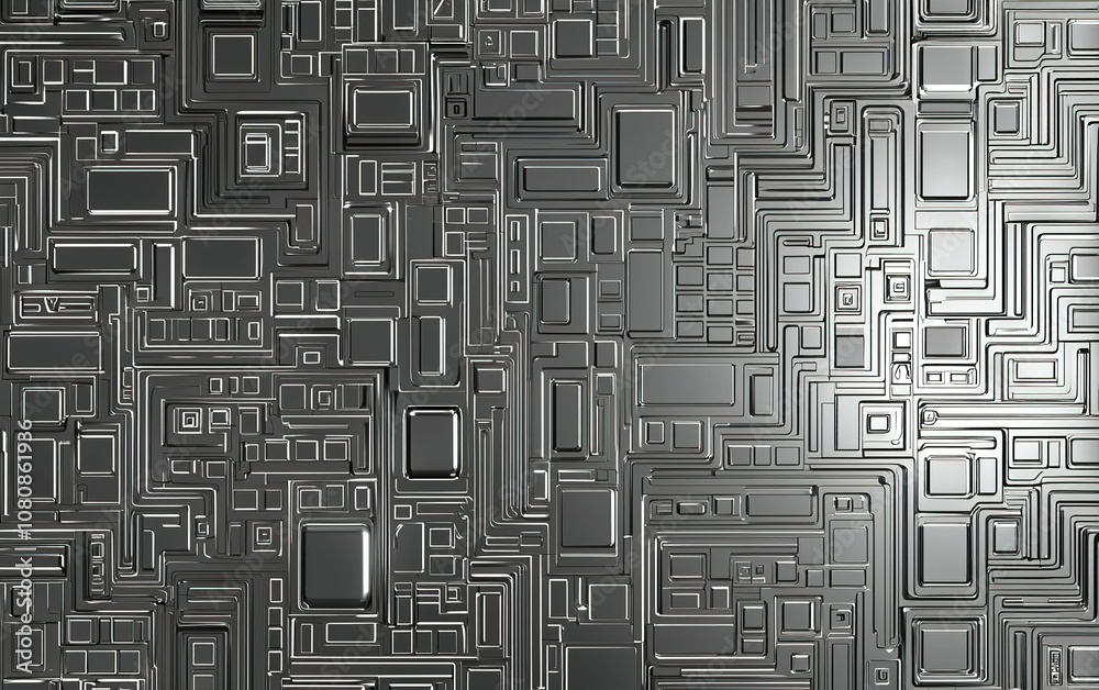Poster abstract metallic surface with geometric patterns reflecting light in a modern design, ideal for tec