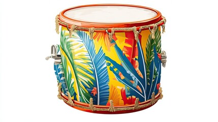 Tropical-Patterned Drum with Orange Trim and Rope Detail