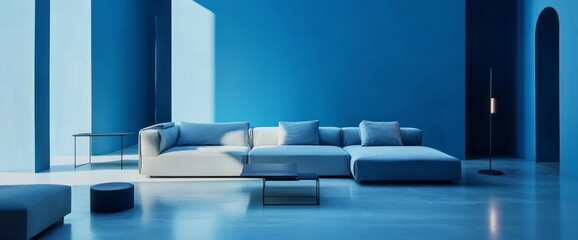 Modern Sectional Sofa and Furniture in a Blue Room