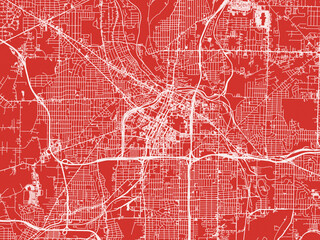 Christmas Map of Akron Ohio, USA in Snowy White on Festive Red Background.