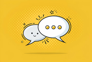 A cheerful illustration of speech bubbles on a bright yellow background, symbolizing communication, conversation, and interaction.