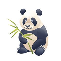 Illustration of a panda with a bamboo branch, realistic in 3D style. © Oksana Kabanchuk