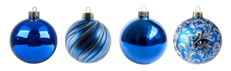 Set of blue Christmas baubles isolated on transparent background 01