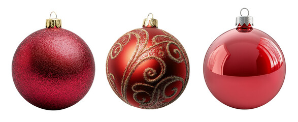 Set of red Christmas baubles isolated on transparent background 01
