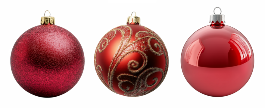 Set of red Christmas baubles isolated on transparent background 01