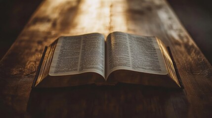 Obraz premium Open Holy Book on Wooden Table